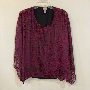 Chico's Velvet Cheetah Print Layered Top Sz 3 (XL) Womens Wineberry Black